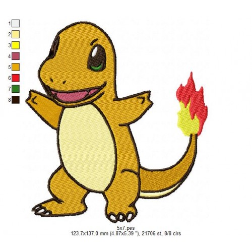 Charmander Pokemon Embroidery Design