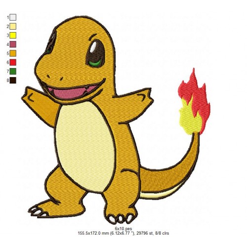 Charmander Pokemon Embroidery Design