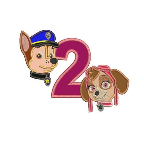 Chase Paw Patrol and Skye Second Birthday Applique Design
