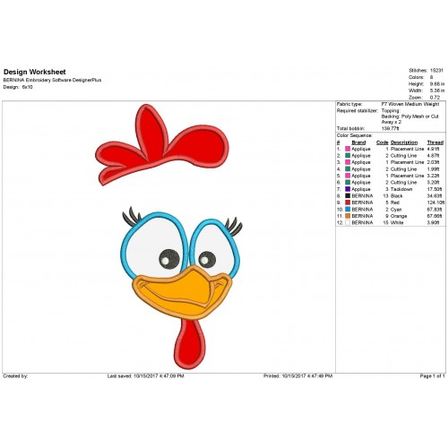 Chicken Face Applique Design