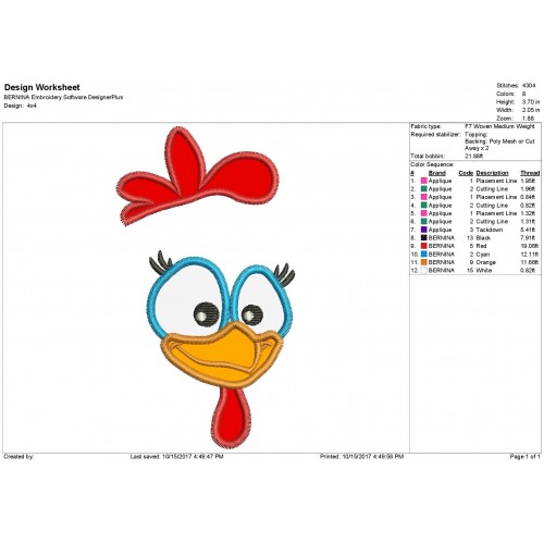 Chicken Face Applique Design