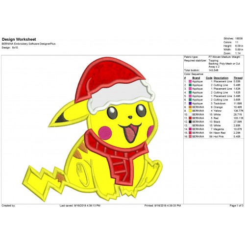 Christmas Pikachu Applique Design