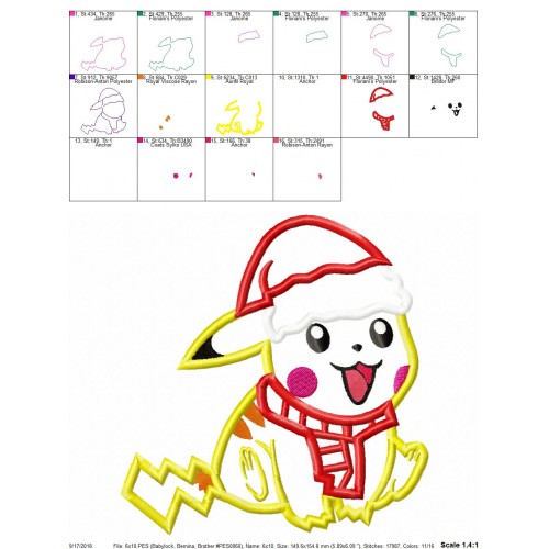 Christmas Pikachu Applique Design