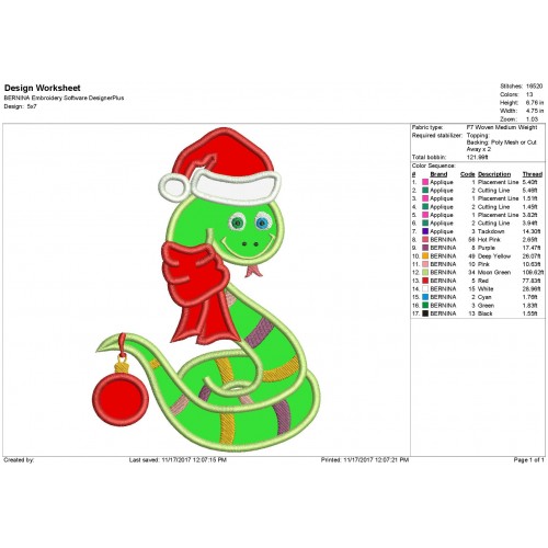 Christmas Snake Applique Design