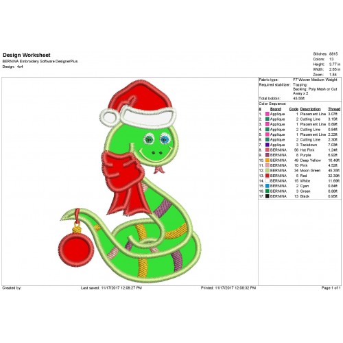 Christmas Snake Applique Design