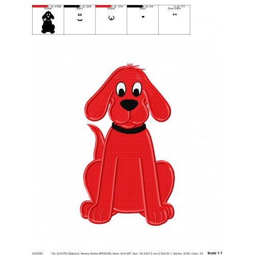 Clifford the Big Red Dog Embroidery Design Embr