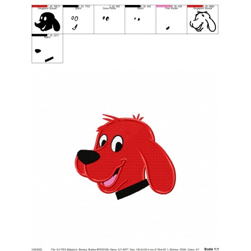 Clifford the Big Red Dog Face Embroidery Design Embr
