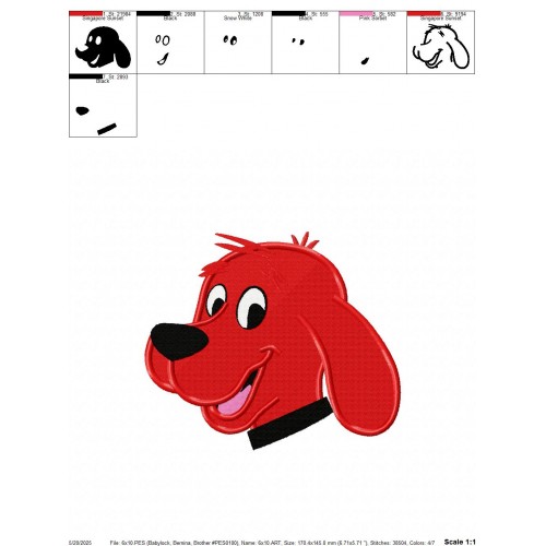 Clifford the Big Red Dog Face Embroidery Design Embr