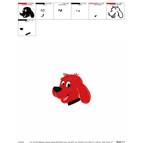 Clifford the Big Red Dog Face Embroidery Design Embr