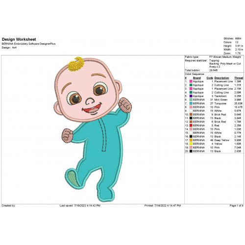 Cocomelon Baby JJ Applique Design