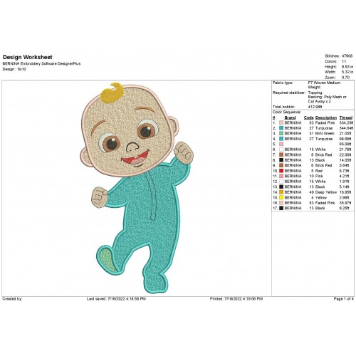 Cocomelon Baby JJ Embroidery Design