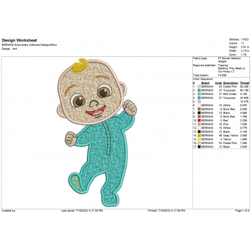 Cocomelon Baby JJ Embroidery Design