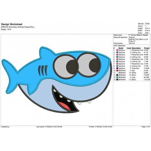 Cocomelon Baby Shark Applique Design