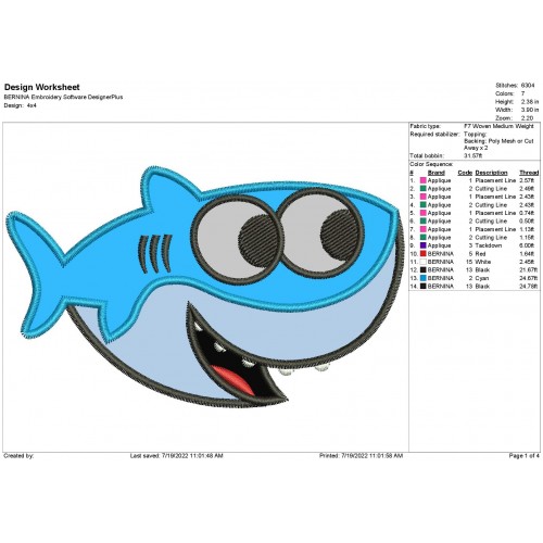 Cocomelon Baby Shark Applique Design