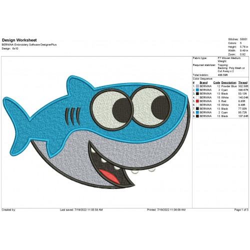 Cocomelon Baby Shark Embroidery Design