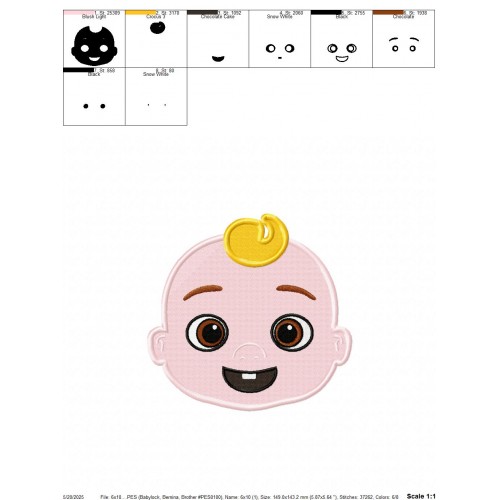 Cocomelon Head Embroidery Design Embr