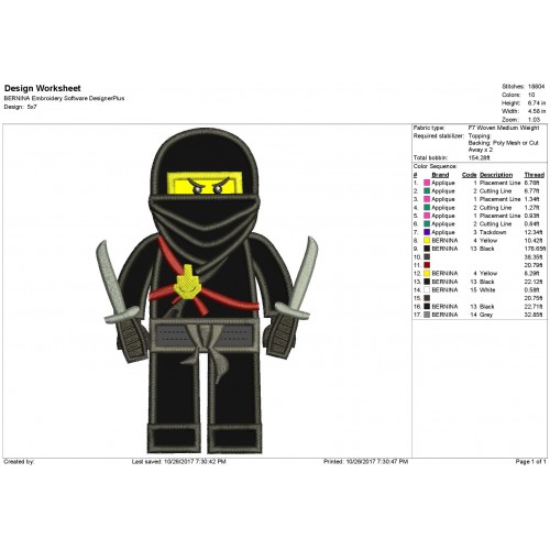 Cole Lego Ninjago Applique Design