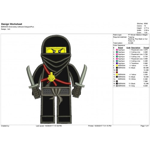 Cole Lego Ninjago Applique Design