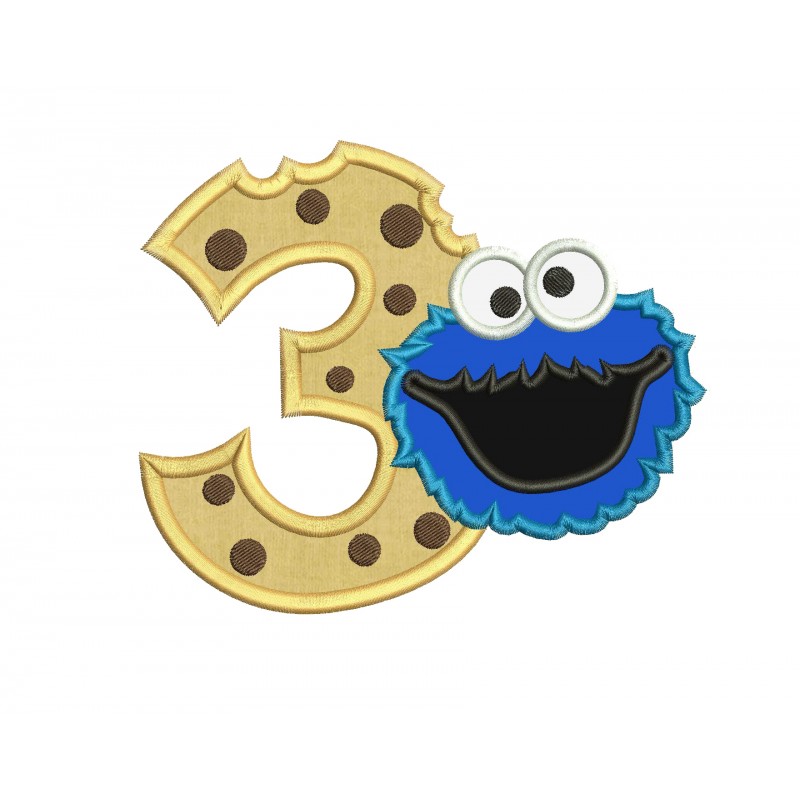 Cookie Monster 3rd Birthday Applique Design
