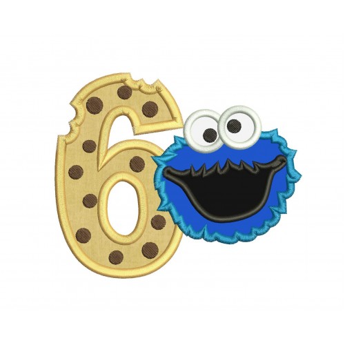 Cookie Monster 6th Birthday Applique Design