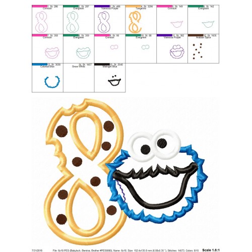 Cookie Monster 8th Birthday Applique Design