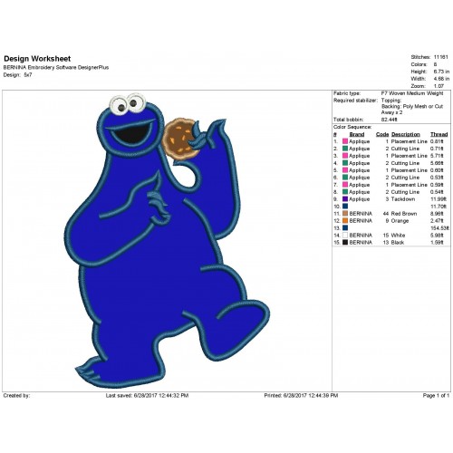 Cookie Monster Applique Design