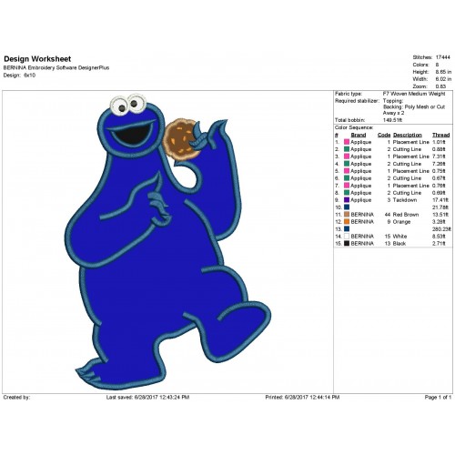 Cookie Monster Applique Design
