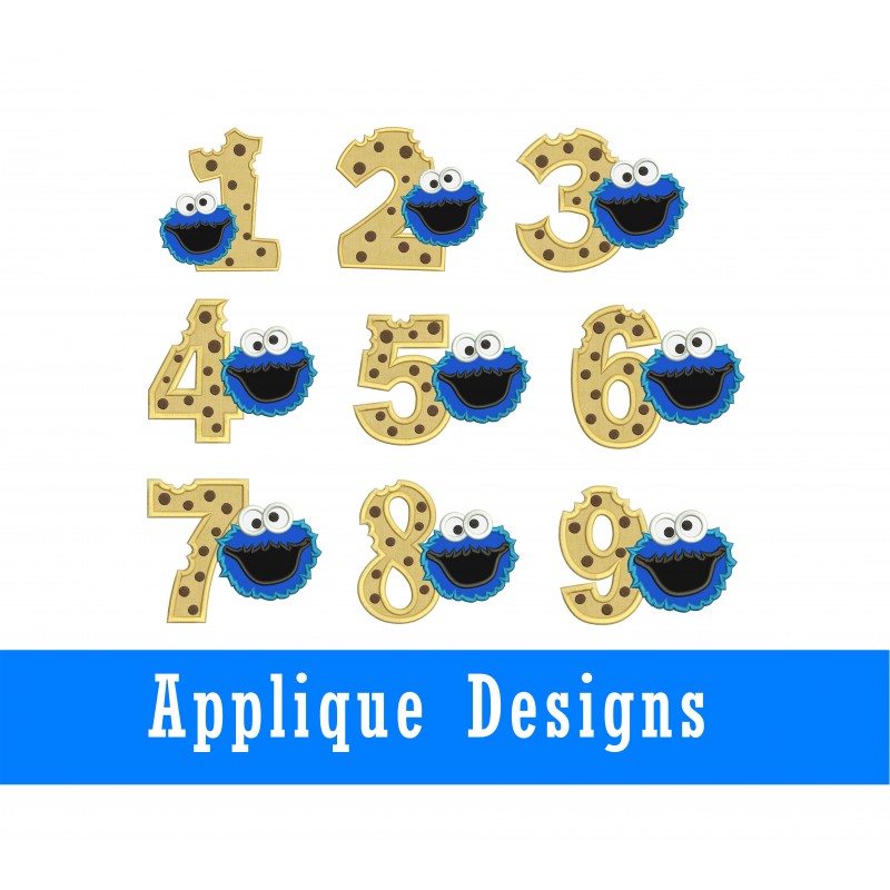 Cookie Monster Birthdays Set 1 - 9 Applique Designs