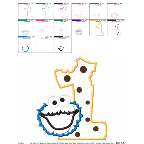 Cookie Monster Birthdays Set 1 - 9 Applique Designs