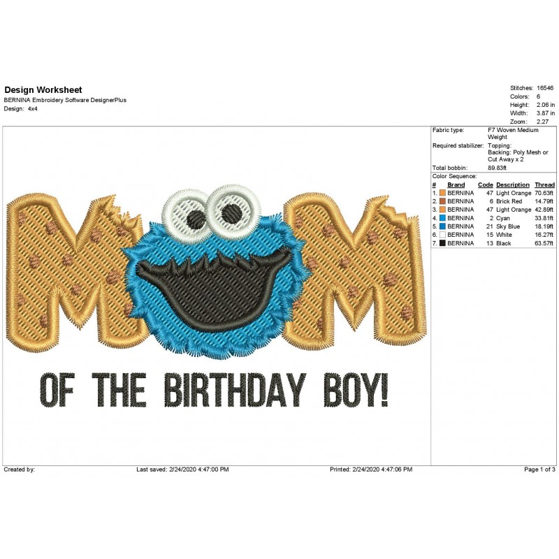 Cookie Monster Mom Filled Stitch Embroidery Design