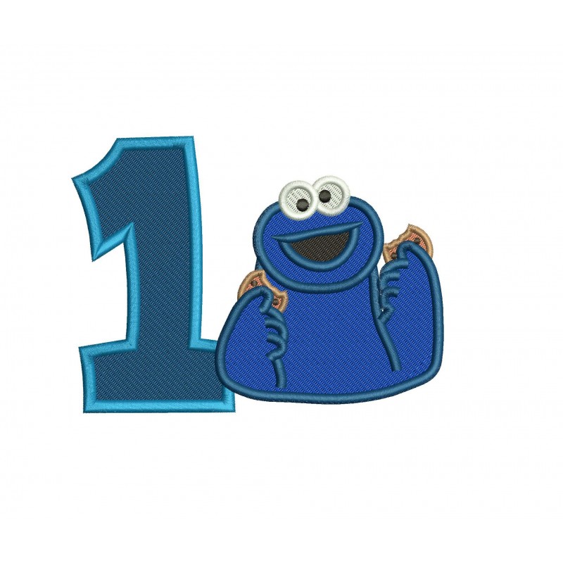 Cookie Monster Number 1 Fill Stitch Embroidery Design