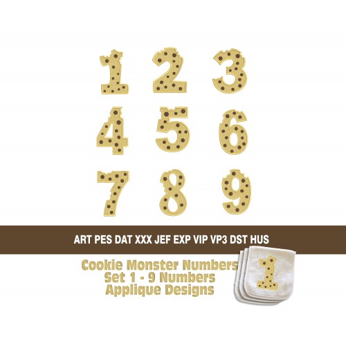 Cookie Monster Numbers Applique Set 1 - 9 Numbers Applique Designs