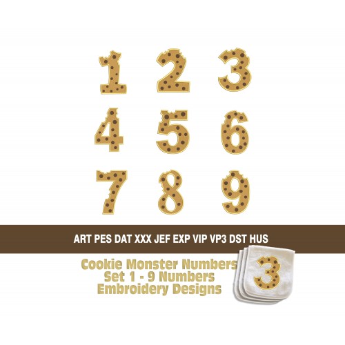 Cookie Monster Numbers Embroidery Designs Set 1 9 Numbers Filled Embroidery Designs