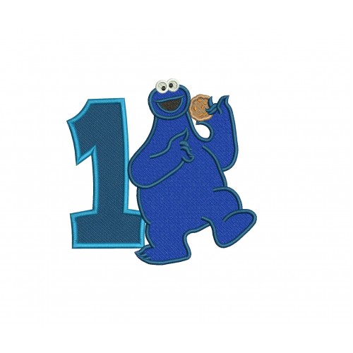 Cookie Monster Sesame Street Number 1 Fill Stitch Embroidery Design