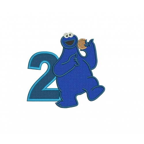 Cookie Monster Sesame Street Number 2 Fill Stitch Embroidery Design