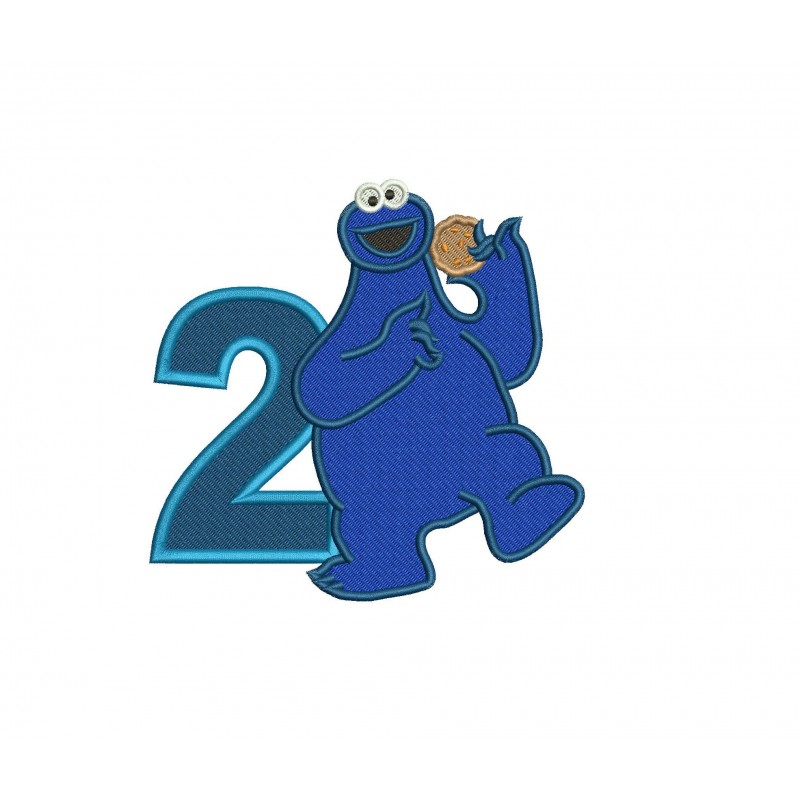 Cookie Monster Sesame Street Number 2 Fill Stitch Embroidery Design