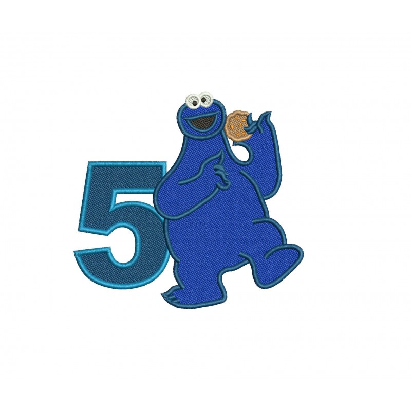 Cookie Monster Sesame Street Number 5 Fill Stitch Embroidery Design