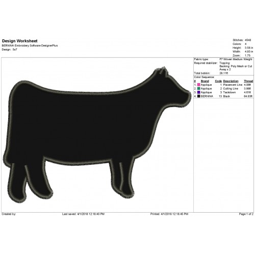 Cow 01 Applique Design