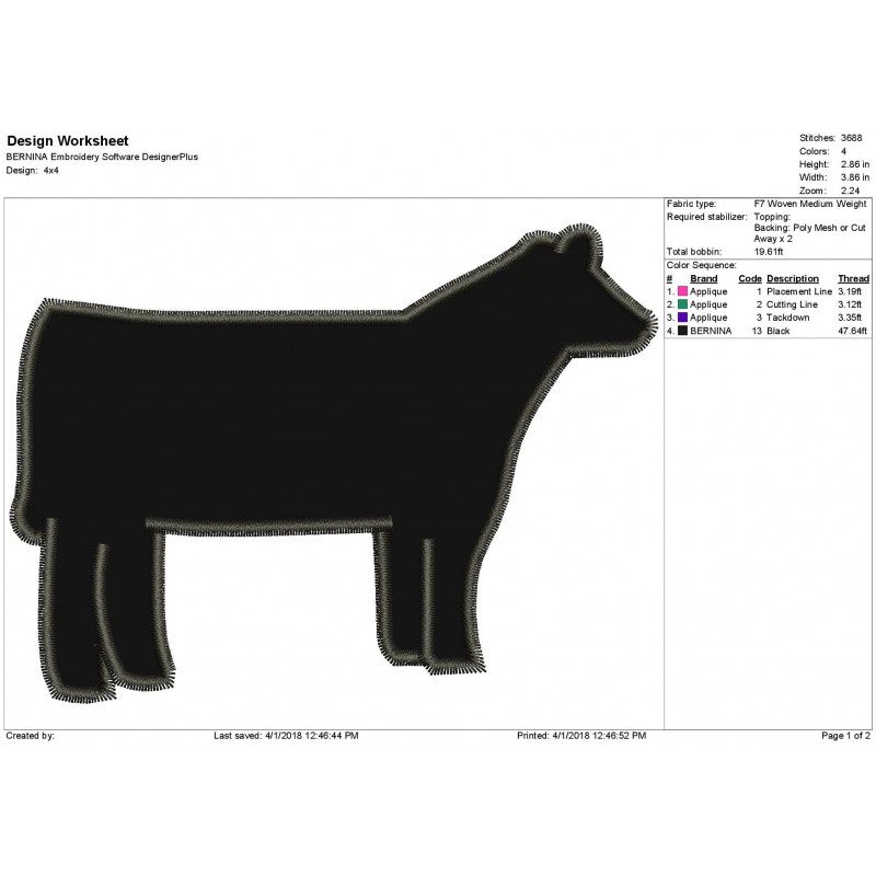 Cow 02 Applique Design