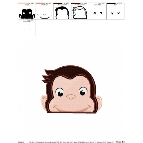 Curious George Peeker Embroidery Design Embr