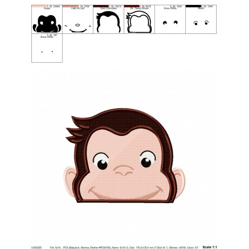 Curious George Peeker Embroidery Design Embr