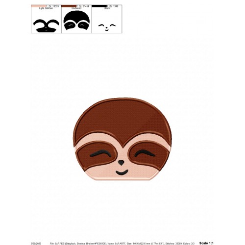 Cute Sloth Face Embroidery Design Embr