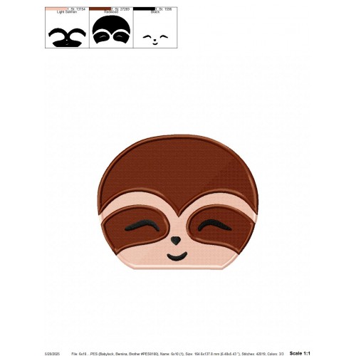 Cute Sloth Face Embroidery Design Embr