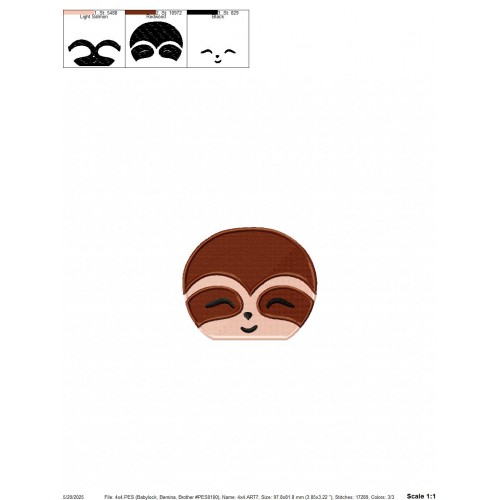 Cute Sloth Face Embroidery Design Embr