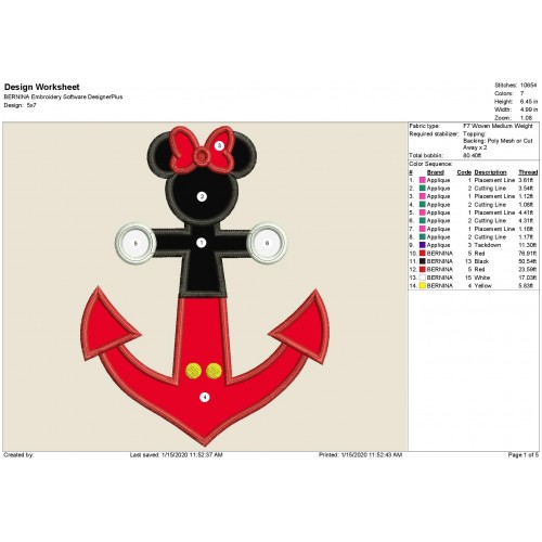 DCL Anchor Disney Cruise Minnie Mouse Applique Design