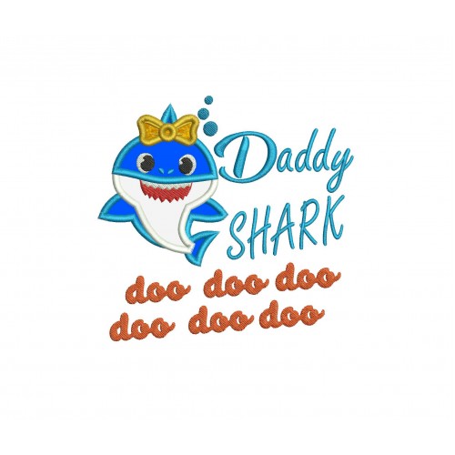 Daddy Baby Shark Applique Bow Daddy Shark Applique Design