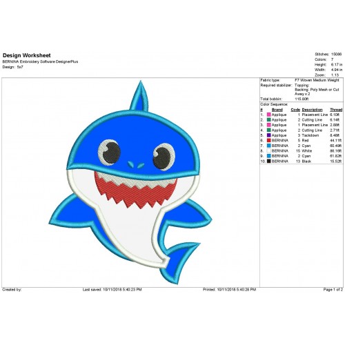 Daddy Shark Shark Family Applique Design