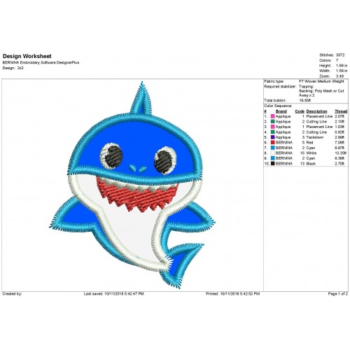 Daddy Shark Shark Family Applique Design