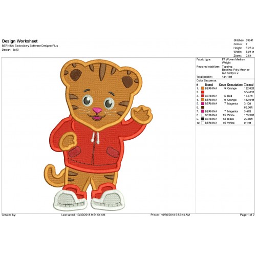 Daniel Tiger Neighborhood Filled Embroidery Design