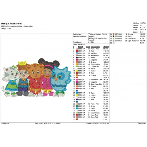 Daniel Tiger and Friends Neighborhood Filled Embroidery Design